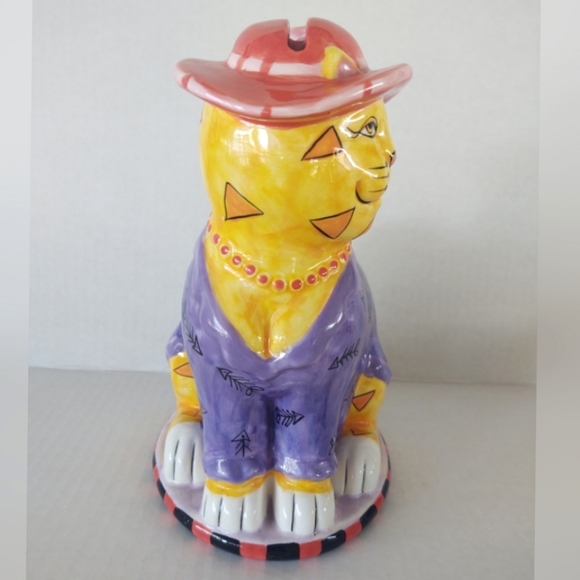 CM Redwine Red Hat Society Yellow Tabby Cat change bank - Picture 4 of 8